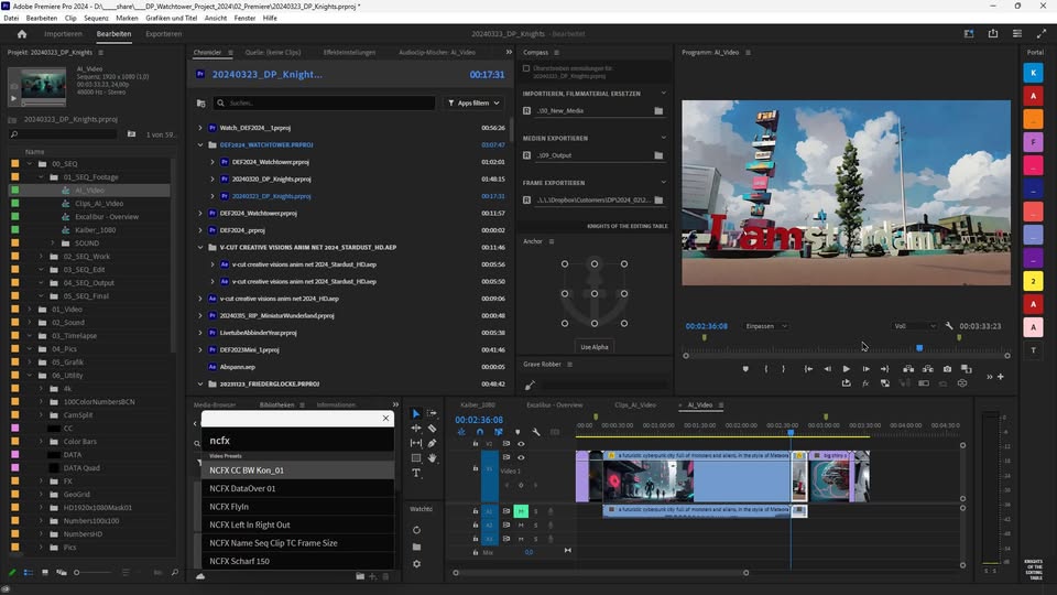 Adobe Premiere Pro mit dem Excalibur Plugin